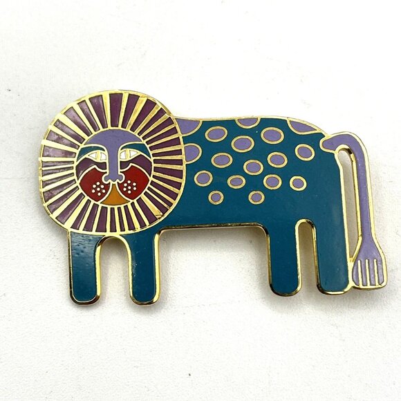 Laurel Burch Leonardo Lion Multicolor Enamel Gold Tone Brooch Pin 2" - Picture 2 of 9